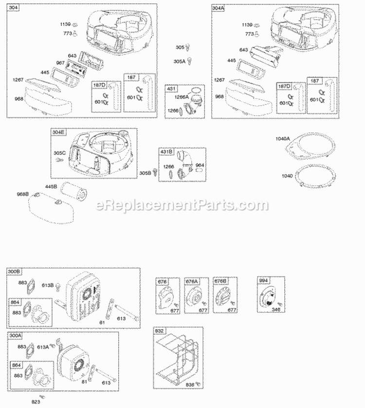 Air Cleaner Blower Housing Exhaust System Diagram and Parts List for  Briggs and Stratton Engine